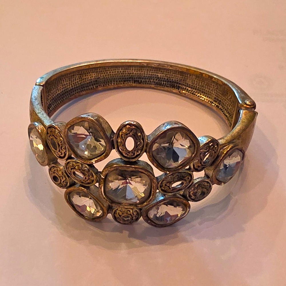 Brighton Venus Rising Smoked Swarovski Crystal Hinged Cuff Bangle Bracelet Wide